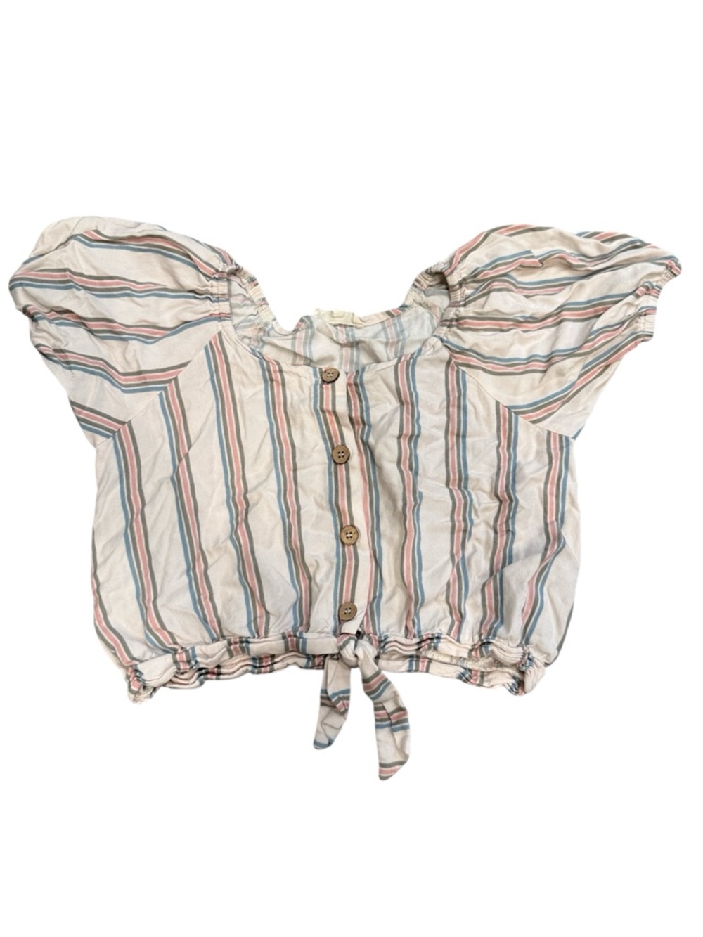 Jessica Simpson | Cream Striped Button Crop Top with Pastel Pink and Blue